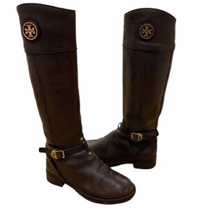 Tory Burch Teresa Leather Riding Boots in Coconut Brown Size 7